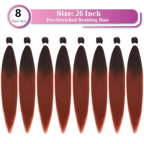 Ombre Ginger Pre Stretched Braiding Hair Extensions 26 Inch - 8 Packs / Lot