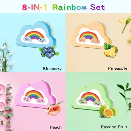 Kids Rainbow Bath Bombs Set - Handmade 8 Pcs with Blueberry, Passion Fruit, Peach, Pineapple Variants