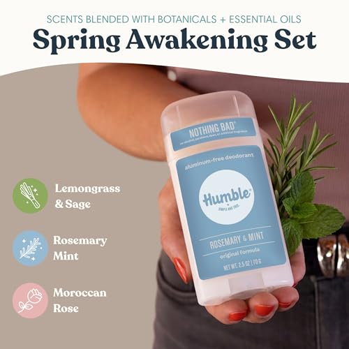 Humble Aluminum-Free Deodorant Set - Spring Awakening 3 Pack with Rosemary Mint, Moroccan Rose & Lemongrass & Sage Variations