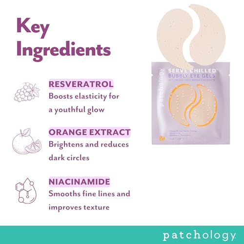 Patchology Serve Chilled Bubbly Eye Gels with Niacinamide, Hydrating Under Eye Patches with Niacinamide and Vitamin C, Under Eye Gel Pads with Gel Technology, Facial Skin Care Products - 5 Pairs