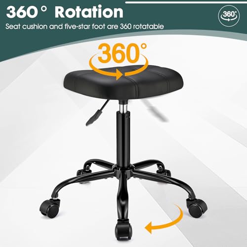 Square Rolling Stool with Wheels Height Adjustable Swivel Stool Chair for Salon Massage Spa Stable Foot Base Black
