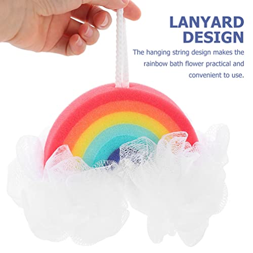 Rainbow Bath Sponge for Kids 7.87 Inch Soft Shower Puff Loofah Mesh Exfoliating Body Scrubber Baby Bath Accessory
