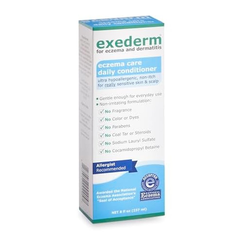 Exederm Conditioner for Eczema & Seborrheic Dermatitis, 8 Fl Oz, Ultra Sensitive Non-Irritating Formula, Moisturizing Daily Hair Care for Soft, Manageable Hair, Hypoallergenic, Paraben & Sulfate Free