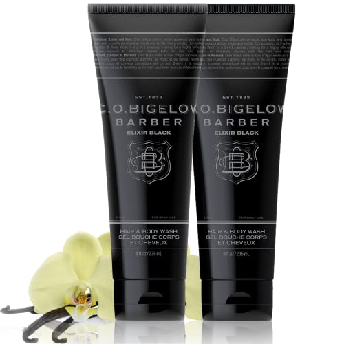 C.O. Bigelow Elixir Black Hair & Body Wash 8 Fl Oz Pack of 2 - Men’s 2-in-1 Shower Gel