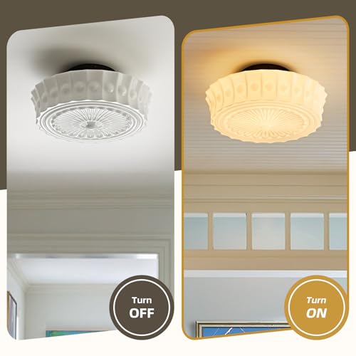 White Milk Glass Schoolhouse Ceiling Light - 14 Inch Mid-Century Flush Mount Fixture