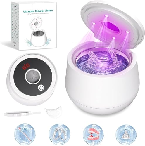 Ultrasonic Retainer Cleaner Machine 45kHz with UV & 4 Modes - Portable Dental & Jewelry Cleaner