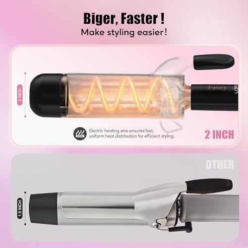 2 Inch Large Barrel Curling Iron for Long Hair, Digital Temp, Dual Voltage