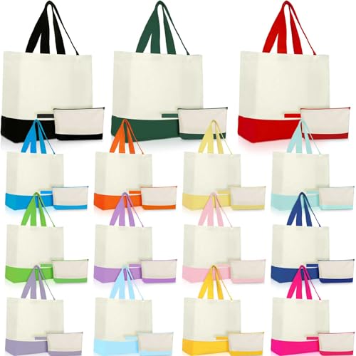 Colorful Sanwuta 30 pcs 18.5-inch Canvas Tote & Makeup Bag Set Bulk