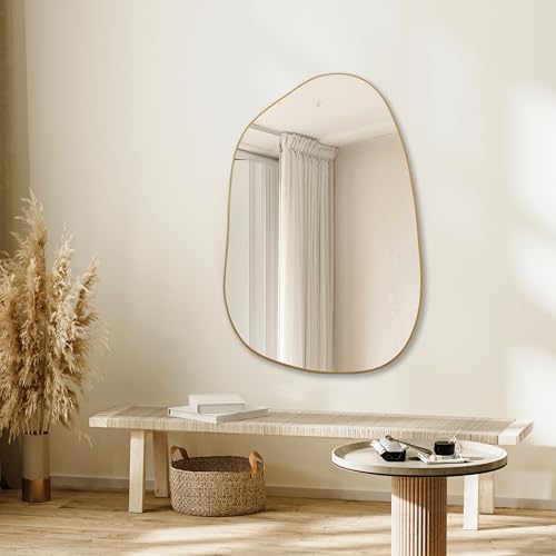 Perfnique 40x26 Inch Irregular Gold Wall Mirror for Bathroom & Living Room