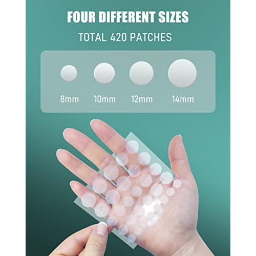 Pimple Patch 420 Counts 4 Sizes, Hydrocolliod Acne Patch for Face, Invisible Zit Patch with Tea Tree Oil & Calendula Oil, Blemish Patch, Vegan and Cruelty Free