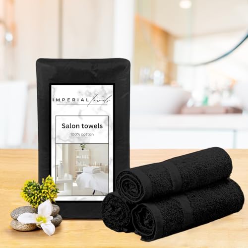 Imperial Towels 24 Pack Black Hand Towels 16x26 Inches, Soft & Highly Absorbent