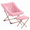 Pink Oversized Saucer Chair with Ottoman - Faux Fur Lounge Chair for Adults