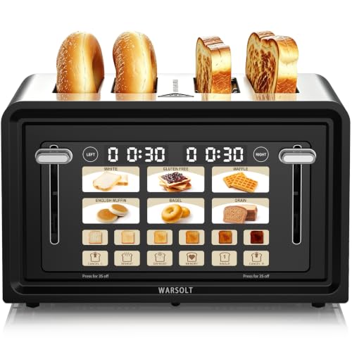 WARSOLT Black 4-Slice Touch Screen Toaster with 6 Level Browning & Memory Function