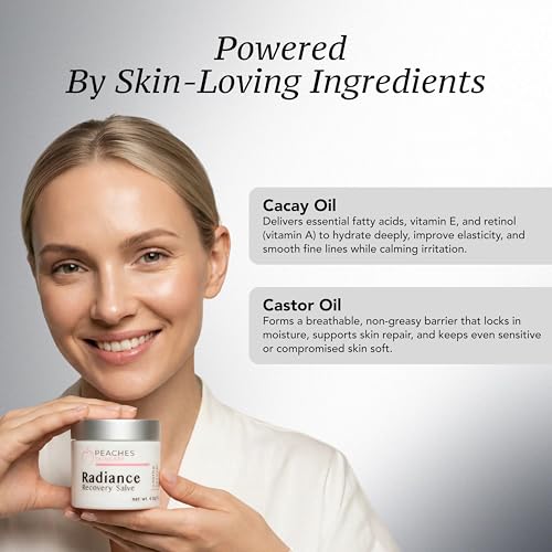 Peaches Skincare Radiance Recovery Salve - Hydrating Face Moisturizer for Delicate Skin - Petroleum Free - Calming Barrier Cream with Cacay Oil and Castor Oil - Overnight Recovery Moisturizer