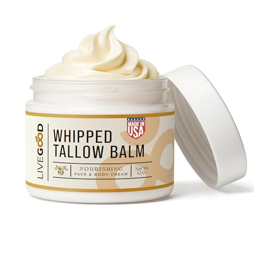 LIVEGOOD Whipped Tallow Balm, Grass Fed Beef Tallow for Skin with Vitamins A, D, E, K, Deeply Moisturizing Beef Tallow Moisturizer for Face and Body Hydration (2 oz)