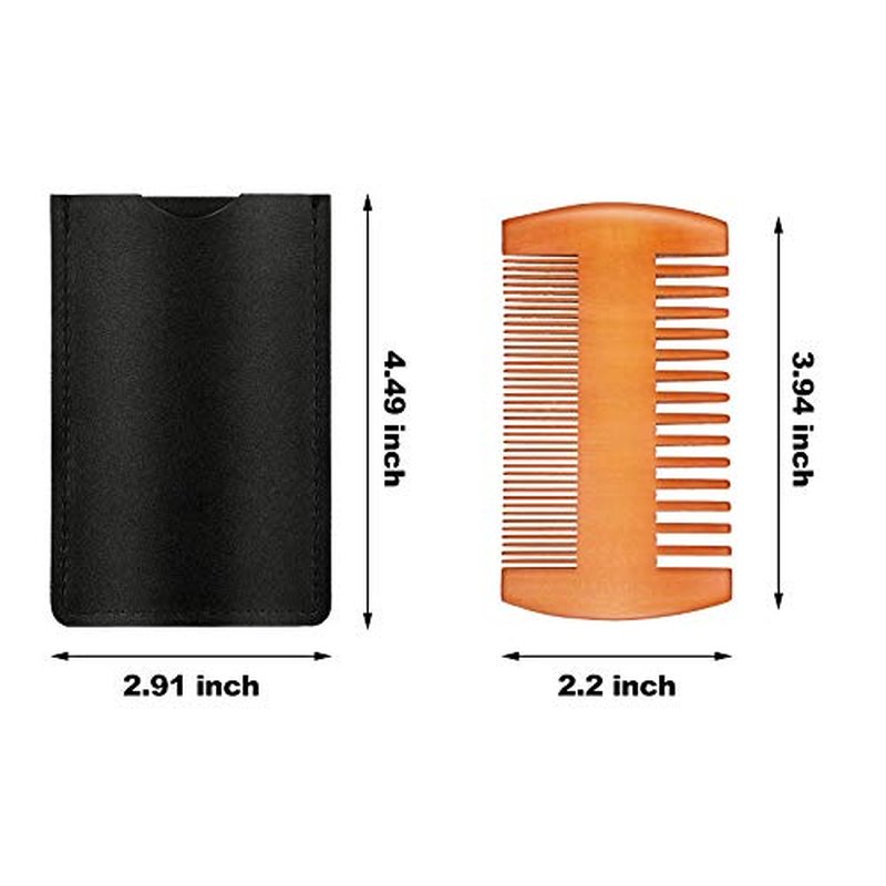 3 Pieces Beard Comb for Men Natural Sandalwood Wooden Mustaches Combs Dual Action Teeth Beard Comb with 3 Pieces Pocket Faux Leather Case for Beards Mustaches(Black, Yellow, Brown)