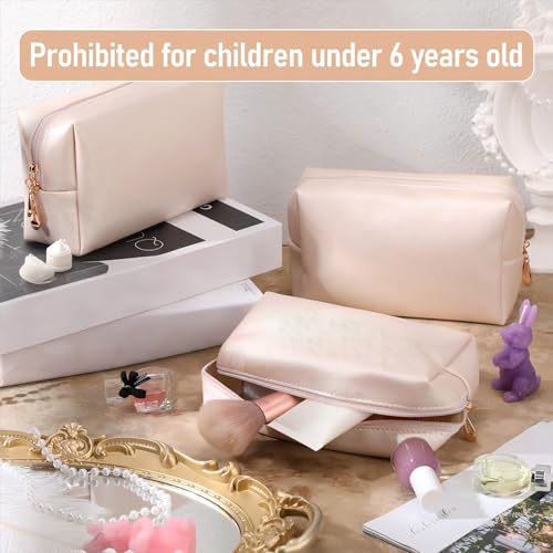 Preppy Patch Makeup Bag Set - Waterproof PU Leather Cosmetic Pouches for Travel, White & Gold