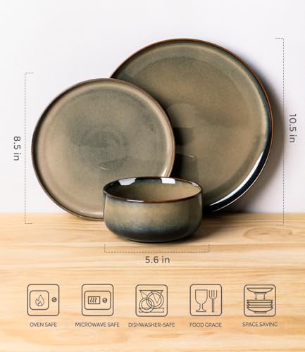 TheTerra 12-Piece Mocha Brown Ceramic Dinnerware Set for 4 - Handcrafted, Durable, Microwave & Oven Safe