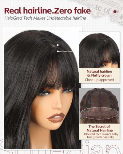 Jet Black Wavy PuffPro Voluminous Wig with Bangs - 28 Inch Long Realistic Scalp for Women