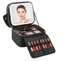 Small Travel Makeup Bag with LED Mirror - 2 Layers, Black (Variation 01-Black / 1-Small)