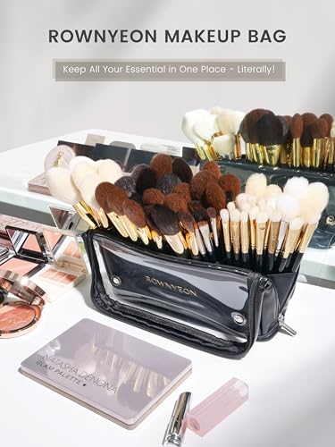 Camdeez Black Makeup Brush Holder Bag with Adjustable Dividers, Travel Cosmetic Organizer, High Capacity, Waterproof, Stand-Up Design