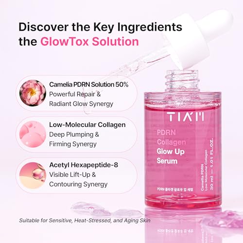 TIAM PDRN Collagen Glow Up Serum, Pink Capsule Serum, Camelia PDRN, Peptide, Plumping & Firming, Korean Skincare | 1.01 fl.oz.