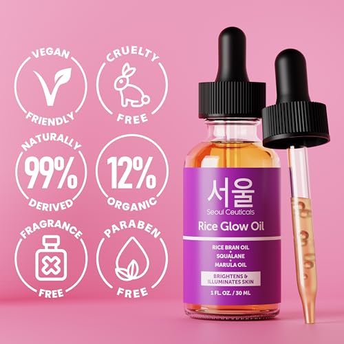 SeoulCeuticals Rice Bran Oil for Skin - Korean Skin Care Facial Glow Oil With Squalane & Vitamin E - Cruelty Free K Beauty Skincare 1oz