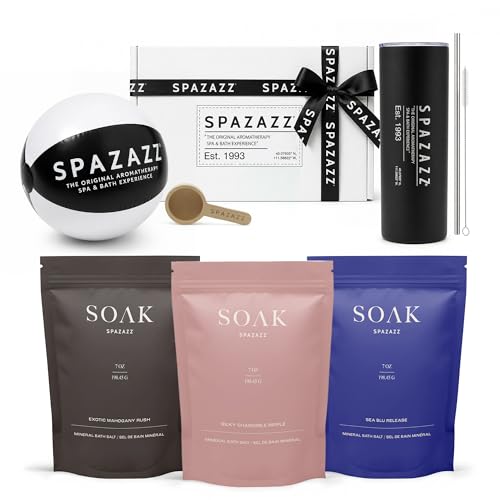 Spazazz Aromatherapy Bath Salt Gift Set with 3 Varieties & Accessories