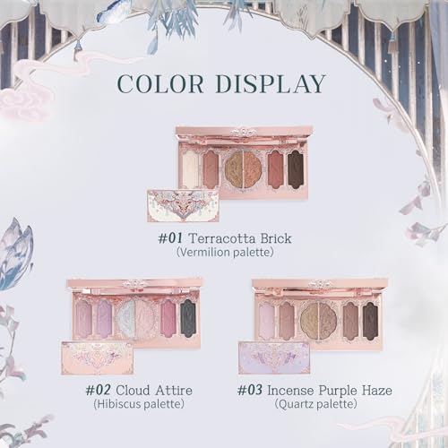 Flower Knows Butterfly Cloud Collar Embossed Six-Color Makeup Palette,Muted Purple-gray Face Palette with 4 Matte + 2 Shimmer Shades,Blendable Smooth Cute Make Up,0.23 oz(03 Incense Purple Haze)