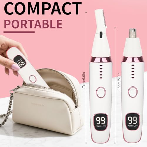 Nose and Ear Hair Trimmer for Women Men,2 in 1 LED Display Eyebrow Hair Trimmer with USB Rechargeable,2025 Portble Waterproof Facial Hair Removal with Dual-Edge Blades for Travel (Pink)