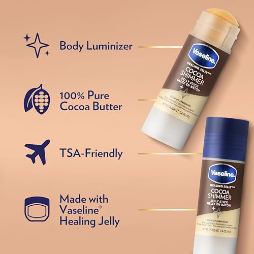 Vaseline Cocoa Shimmer Jelly Stick 3-Pack – Nourishing Moisturizer with Cocoa Butter & Mineral Shine, 1.04 Oz Each