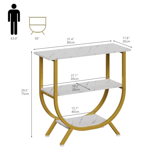 3-Tier Console Table with Storage - Industrial Entryway Sofa Table - Gold & White
