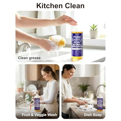Organic Castile Soap, Liquid Hand Soap Refill, Natural For Hand, Body Wash, Face, Laundry, Dishes, Home Cleaning - Lavender 32 Fl Oz