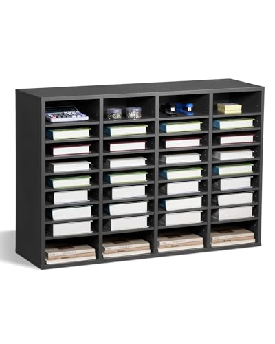 Dark Grey VEVOR 36-Compartment Wooden Literature Organizer with Adjustable Shelves
