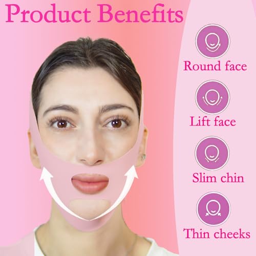 V Line Lifting Mask Chin Strap for Sleeping, Face Lifting Strap, Chin Strap, V Line Mask, Jawline Shaper, Jaw Strap, Double Chin Reducer, Face Lift Tape & Snoring Solution (Pink-)
