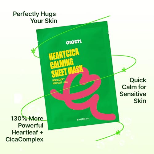 HeartCICA Calming Sheet Mask, Soothing & Hydrating Face Mask, Heartleaf & Cica Complex, RBT Tight-Fit Sheet, 4.2 fl.oz