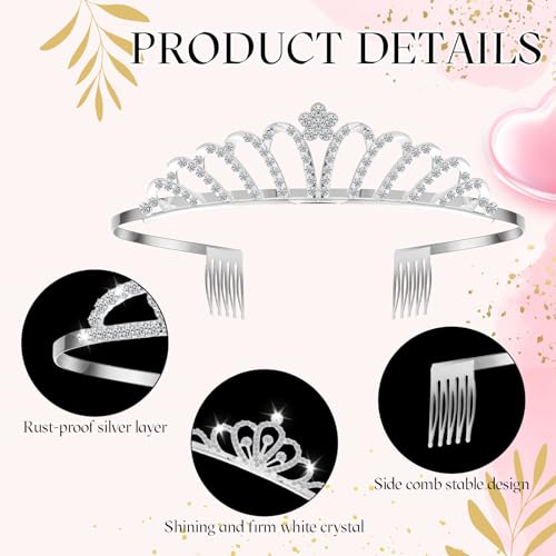 24 Pcs Crystal Tiara Crowns for Women Bulk - Silver Classic