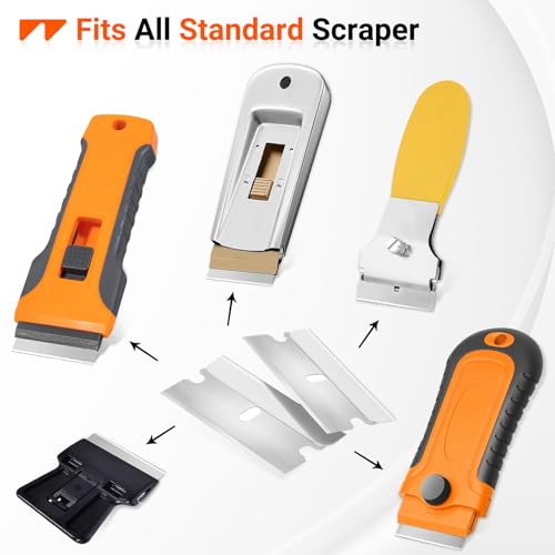 WRAPXPERT Single Edge Razor Blades,100 Pack Razor Blades Single Edge,Stainless Steel Blade for Standard Scraper Tool,Glass & Paint Scraper