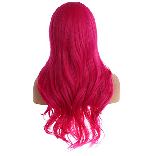 Hot Pink Curly Wavy Wigs for Women - Long Synthetic Heat-Resistant Hair Extension