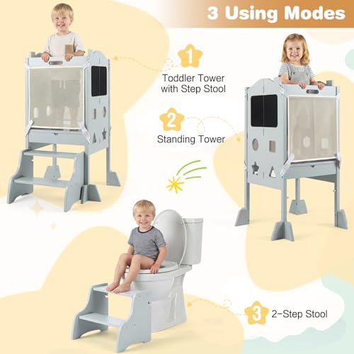 Costzon Folding 4-in-1 Toddler Step Stool with Chalkboards - Gray