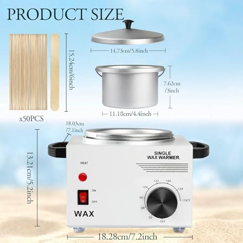 Single Wax Heater Set for Hair Removal with 50 Wooden Sticks & Adjustable Temperature
