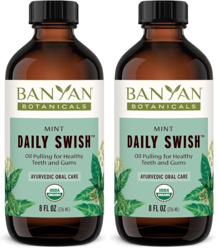 Banyan Botanicals Organic Mint Oil Pulling Mouthwash 8 Fl Oz Pack of 2