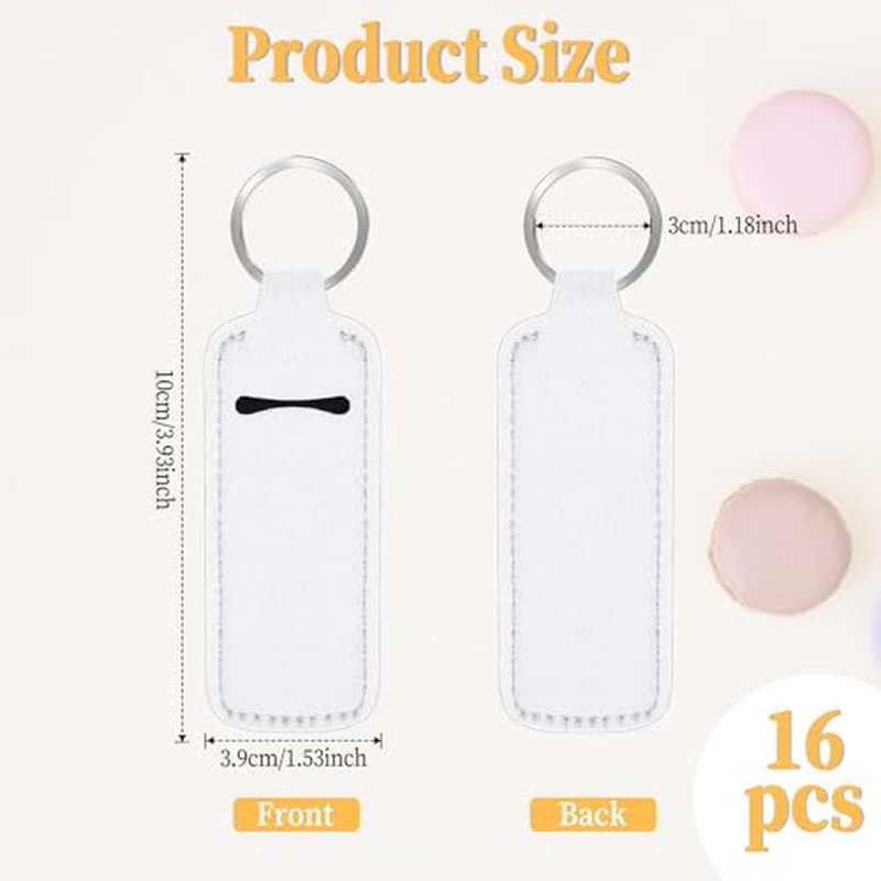 16PCS Sublimation Chapsticks Holder Blanks Keychain Chapsticks Holder Neoprene Lipstick Holder Keychain Lip Balm Holder Travel Key Ring Holder for Purse, Backpack Women DIY Ornament Crafts Supplies
