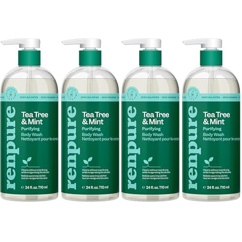 RENPURE Tea Tree & Mint Body Wash - Cleanses, Invigorates & Refreshes Skin Without Over-Drying - For All Skin Types - Tea Tree Leaf Oil, Spearmint Leaf Oil - 24 Fl Oz each,2 Count (Pack of 2)
