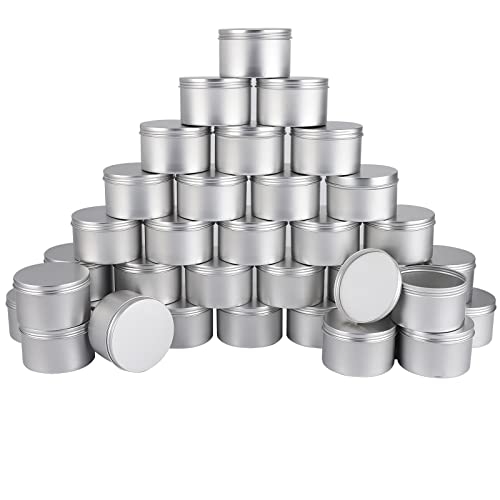 42 Pack Round Cans with Screw Lid 7 Oz Aluminum Metal Tins DIY Food Candle Containers for Lotion Bars, Balms, Salve, Spices, Beard Balm, Crafts with 4 Markers 6 Sheets Label Stickers