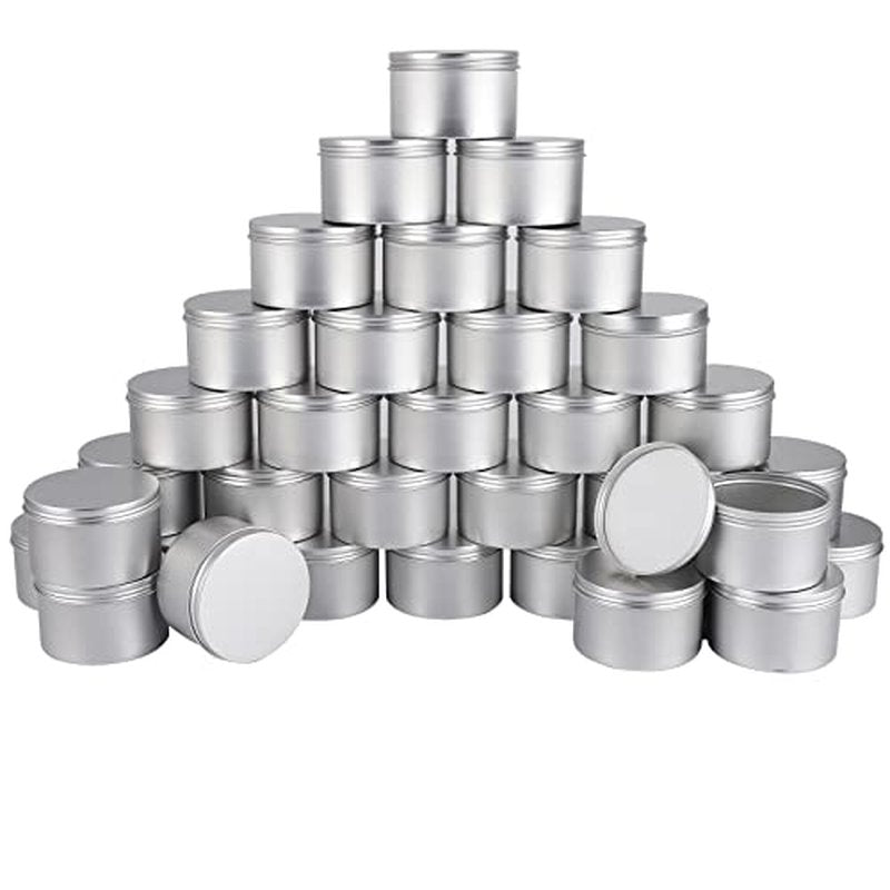 42 Pack Round Cans with Screw Lid 7 Oz Aluminum Metal Tins DIY Food Candle Containers for Lotion Bars, Balms, Salve, Spices, Beard Balm, Crafts with 4 Markers 6 Sheets Label Stickers