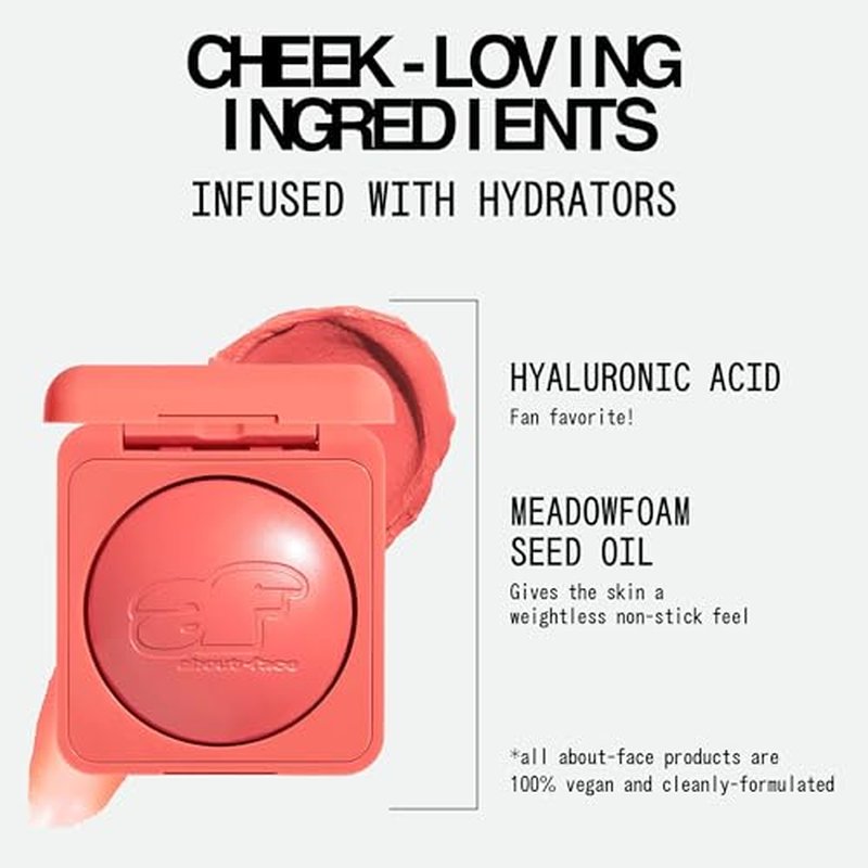 about-face Cheek Freak Blush Balm ? Buildable Cream Blush with Hyaluronic Acid & Meadowfoam Seed Oil ? Vegan, Cruelty-Free, Clean Beauty ? 0.35 oz (Quickie ? Pinky Coral)