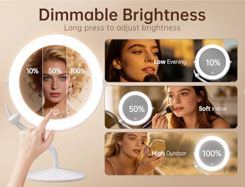 White 11.8 x 15.2 Inch Rechargeable Makeup Mirror with 3 Lights, 1X/10X Magnification