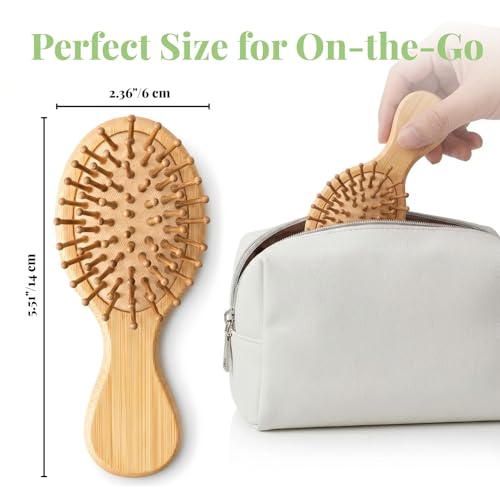 12-Pack Bamboo Travel Hair Brushes for All Hair Types - Eco-Friendly Wooden Mini Brushes, Bridesmaid Gifts