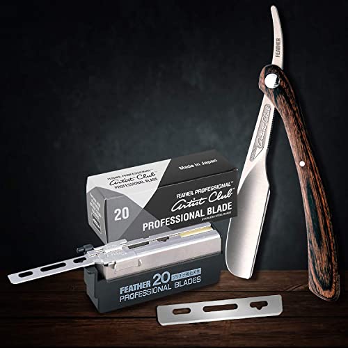 Feather Artist Club Pro Super Single Edge Razor Blades For Men - Barber Accessories for Thick, Coarse Beard Hair - Fits All Artist Club Straight Razor Handles (5 Pack of 20)